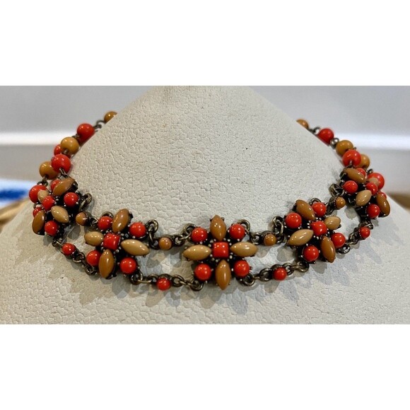 Y2K Desdstock 11 ~ 15in Choker Necklace Floral Flowers Brown Fairy Grunge - Picture 1 of 6